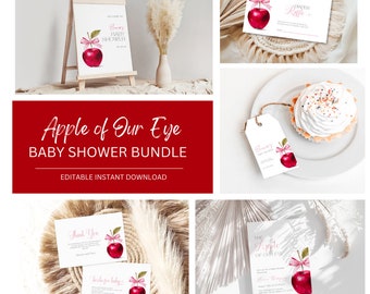 EDITABLE Apple Of Our Eye Baby Shower Bundle, Fall Apple Baby Shower Invitation Set, Apple Harvest Baby Shower Game Pack, Instant Download