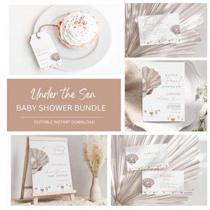 Under The Sea Baby Shower Invitation Bundle, Ocean Baby Shower Invite Bundle, Ocean Little Pearl Under The Sea Baby Shower Instant Download