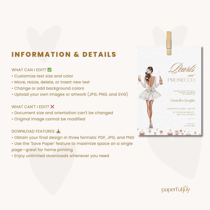 Pearls And Prosecco Bridal Shower Invite, Pearls & Prosecco Bridal Baby Wedding Shower, Cocktail Pearls Bridal Shower, Champagne Shower image 7