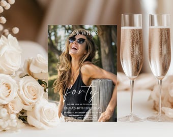 Editable 40th Birthday Invitation Template Look Who's 40 Invite with Photo Forty Birthday Party Invite for Man Woman Digital Download