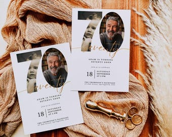 Editable 70Th Birthday Invitation With Photo, Look Whos 70 Birthday Invitation, Seventy Birthday, Modern 70th Birthday Invitation