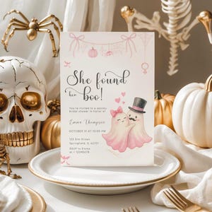 Editable Halloween Couples Shower Invite Coquette Bridal Shower Invitation She Found Her Boo Ghost Theme Engagement Party Digital Template