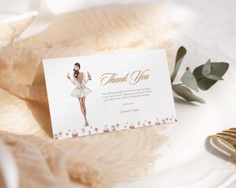 Pearls & Prosecco Thank You Cards Template | Elegant Bridal Shower Thank You Cards | Printable Wedding Stationery | Champagne Thank You Card