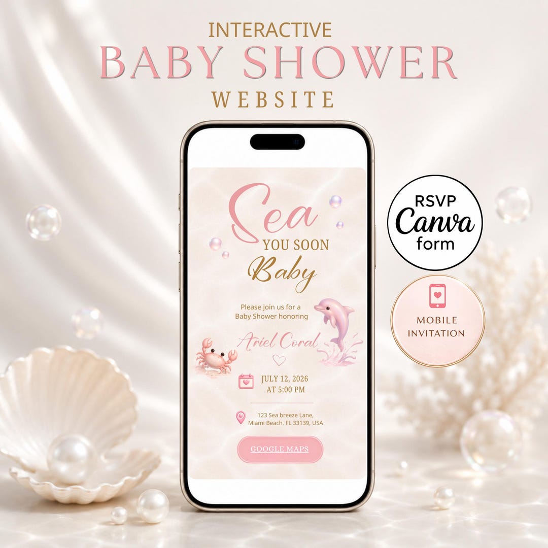 Sea You Soon Baby Shower Website Invitation, Pink Under the Sea Digital ...