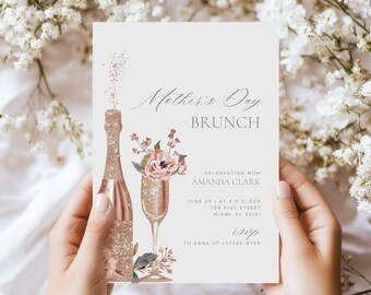 Editable Mother's Day Brunch Invitation Template, Brunch and Bubbly Mother's Day Invite, Elegant Mother's Day Invitation, Champagne Invite
