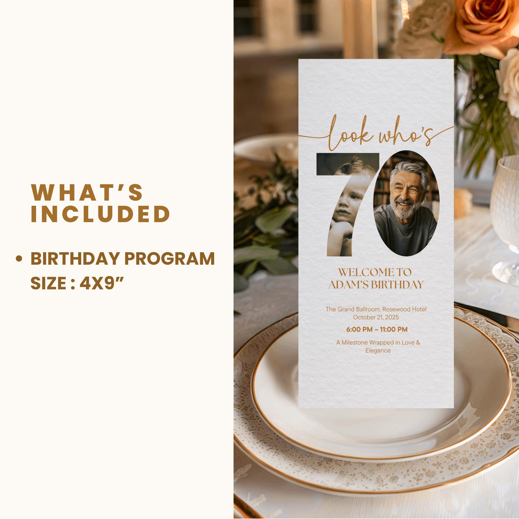 70th Birthday Dinner Program With Photo, Look Who’s 70 Template ...
