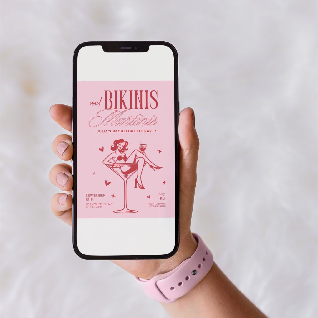 Editable Martinis and Bikinis Bachelorette Party Invitation, Bikinis and Martinis Bachelorette