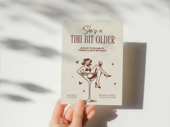 Editable A Tini Bit Older Birthday Party Invitation, A Tini Bit Older Dirty Espresso Martini Invitation, Death to my Youth 30th Birthday