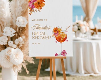 Love at First Spritz Bridal Shower Welcome Sign, Aperol Spritz Cocktail Bachelorette Poster, Editable Template