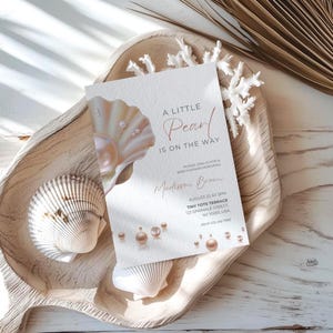 Unter der Meeres-Babyparty-Einladung rosa Ozean-Babyparty-Einladungs-Mädchen, Ozean-kleine Perle Unter der Meeres-Baby-Dusche ist kleine Perle auf dem Weg