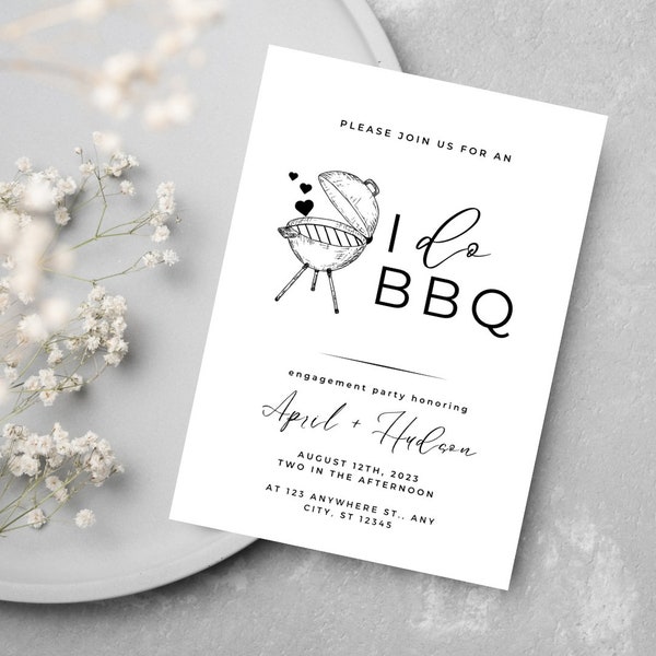 I Do BBQ Invitation, I Do Bbq Engagement, hand drawn engagement party invite, Bbq Couples Shower, Bbq Rehearsal Dinner, Bbq Engagement Party