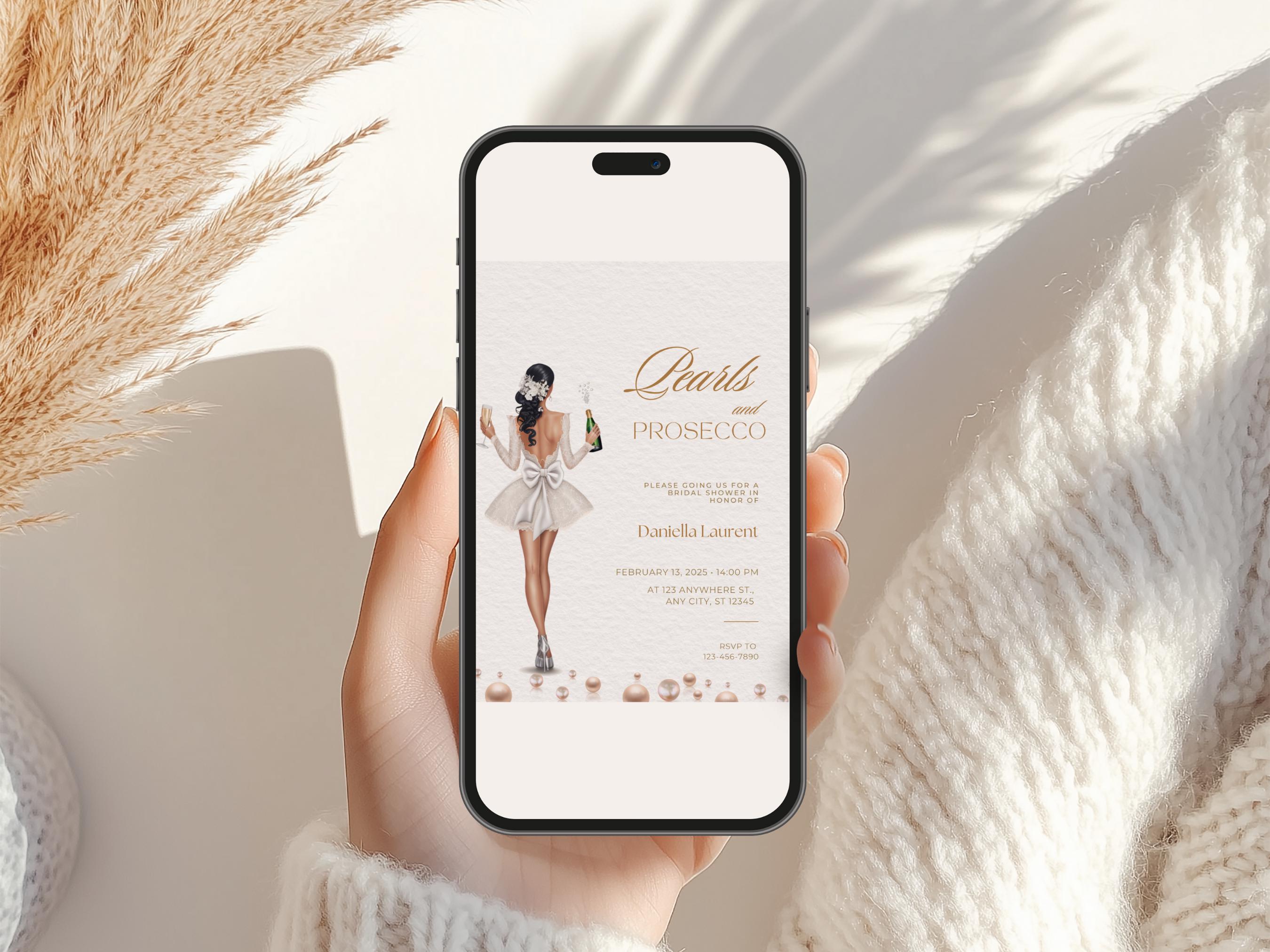 Vad Invitation Editable Bridal Shower Invitations Pearls and Prosecco, Elegant Pearls ...