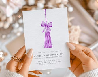 Editable Graduation Party Invitation, Coquette Bow Lilac Graduation Invite, Grad Announcement Class of 2026, Digital Download