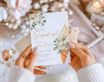 She&#39;s Been Scooped Up Bridal Shower Invite, IceCream Bridal Shower Invite, She Got Scooped up Ice Cream Bridal Shower, Floral Bridal Shower