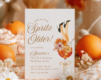 A Spritz Older Birthday Invitation, Coquette Aperol Spritz Theme, Citrus Cocktail Invite, Editable Digital Download
