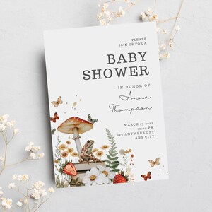 baby shower ideas,baby shower invite,baby shower theme,boho baby shower,boho mushroom,editable invitation,gender neutral,mushroom,whimiscal,wildflower,woodland ideas,woodland theme