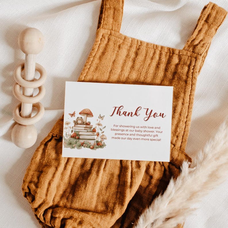 Boho Mushroom Fall Baby Shower Invitation Set, Wildflower Frog & Mushroom, Storybook Shower Bundle, Printable Enchanted Forest Woodland image 2