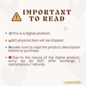 May include: A brown and white graphic with a warning sign and text that reads "IMPORTANT TO READ". The text below the graphic reads "This is a digital product. NO physical item will be shipped. Make sure to read the product description before to purchase. Due to the nature of the digital product, sorry we do NOT offer exchange / cancellations / refunds."