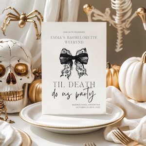 Til Death Do Us Party Möhippa Resplan Mall Redigerbar Gotisk Svart Rosett Inbjudan Coquette Halloween Bach Party Spooky Direkt Nedladdning