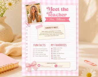 Gingham Meet the Teacher Template, Pink Coquette Back to School Welcome Letter, Editable Canva