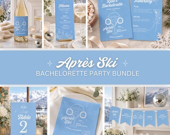 Après Ski Bachelorette Party Bundle, Winter Mountain Weekend Itinerary, Ski Bach Canva Templates