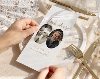 Editable 60th Birthday Menu Card Template, Look Who's 60 Birthday Menu Invitation, 60th Birthday Dinner Menu, Personalized Menu with Photo