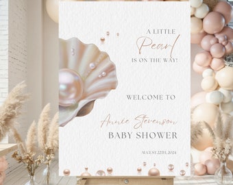 Under The Sea Baby Shower Welcome Sign, Pink Ocean Baby Shower Welcome Sign, Ocean Baby Shower Poster, Little Pearl Baby Shower Welcome Sign