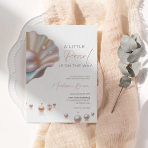 Editable Under The Sea Baby Shower Invite Boy, Blue Ocean Baby Shower Invite, Little Pearl is on the way, Seashells Baby Shower Invitation