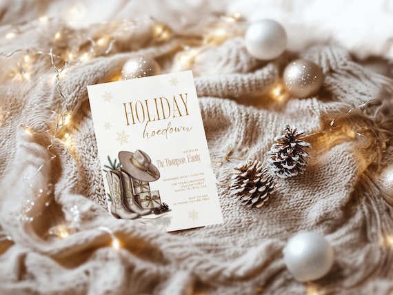 Christmas Party Invite Country Western Boots Holiday Party Invitation Christmas Hoedown Invite Cowboy Christmas Party Editable Template