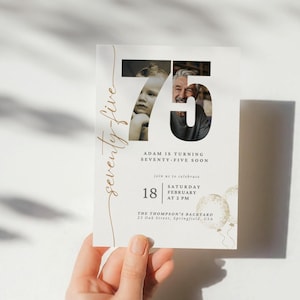 Editable 75th Birthday Invitation With Photo, Look Who&#39;s 75, Modern 75th Birthday Invitation Template, Perfect for Grandpa&#39;s Celebration