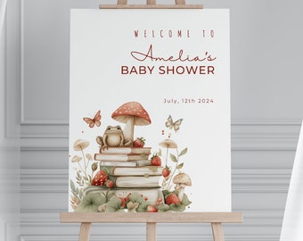 Editable Welcome To Baby Shower Signs Mushroom, Storybook Welcome Sign, Forest Mushroom Baby Shower Welcome Sign, Magical Enchanted Sign