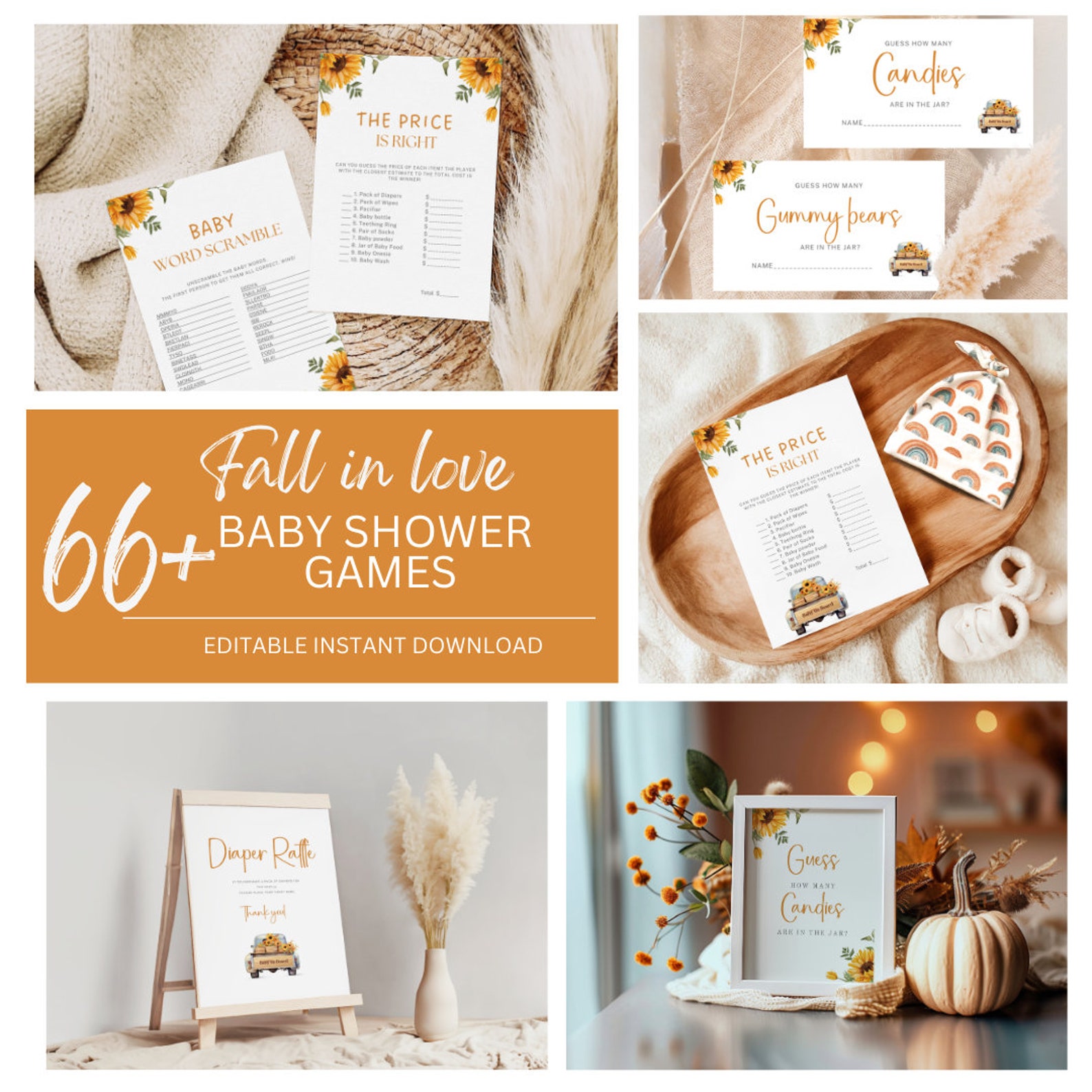 Fall Baby Shower Game Bundle, Fall in Love Baby Shower Games, Fall in ...