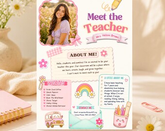 Editable Meet the Teacher Template, Pink Back to School Introduction Letter, All About My Teacher Canva