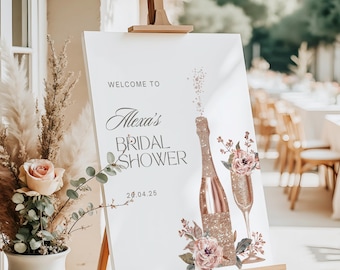 Pop the Champagne Bridal Shower Welcome Sign | Bubbles and Brew Sign Template | Champagne Bottle Party Poster | She's Changing Her Last Name