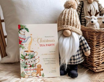 EDITABLE Christmas Party Invitation, Christmas Tea Party Invitation, Holiday Cookies And Cocoa Invite, Tea Party Invitation Adult Printable