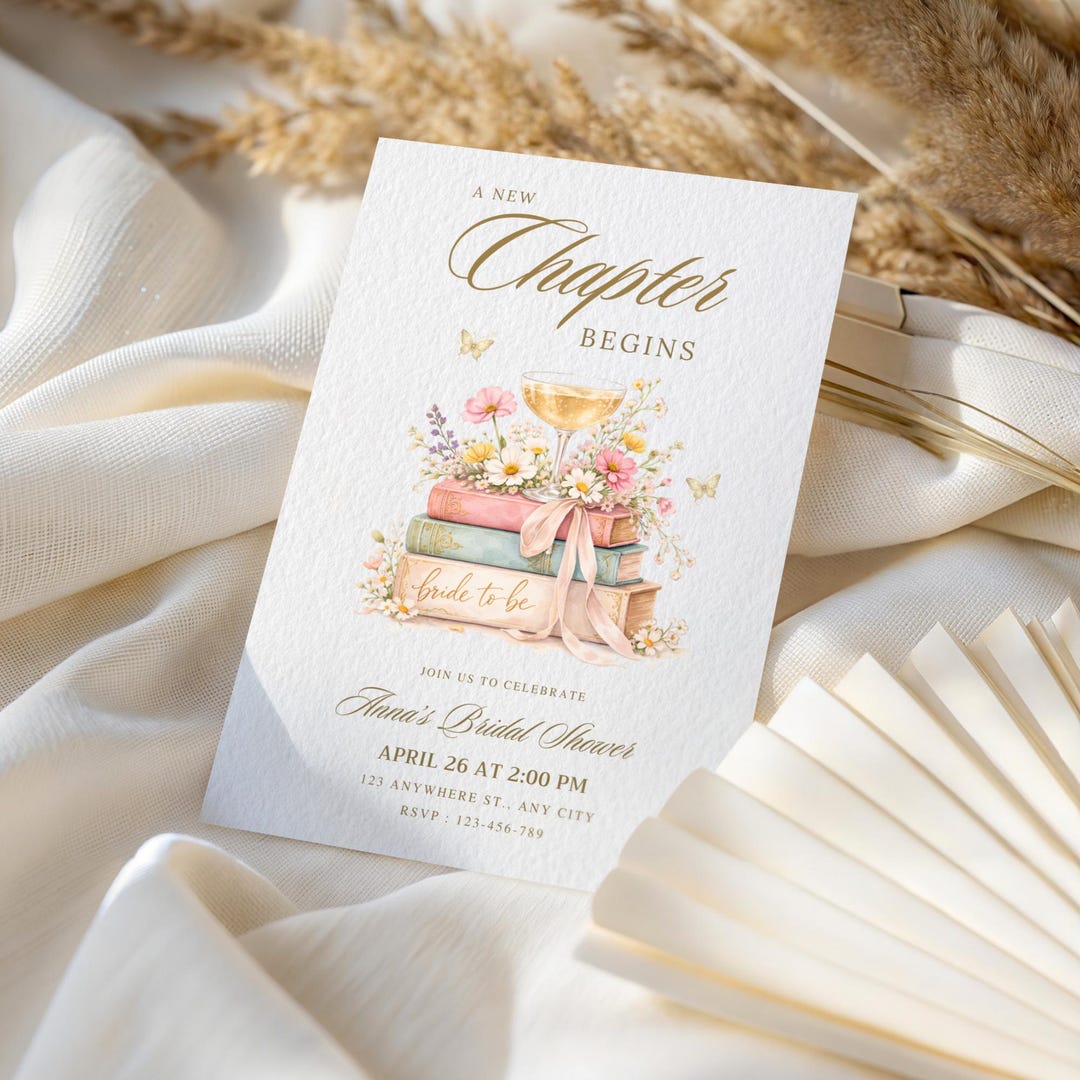 A New Chapter Begins Bridal Shower Invitation, Editable Book Theme ...
