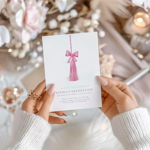 Editable Graduation Party Invitation Template, Coquette Bow Pink Graduation Invite, Graduation Class of 2025, Coquette Grad Announcement