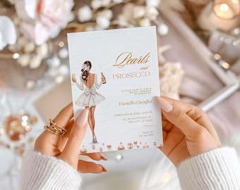 Pearls And Prosecco Bridal Shower Invite, Pearls & Prosecco Bridal Baby Wedding Shower, Cocktail Pearls Bridal Shower, Champagne Shower