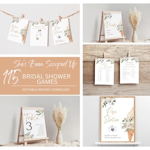 Jeux de douche nuptiale Elle a été ramassée, forfait de jeux de douche nuptiale crème glacée, lot Elle a été ramassée, décoration de douche nuptiale crème glacée