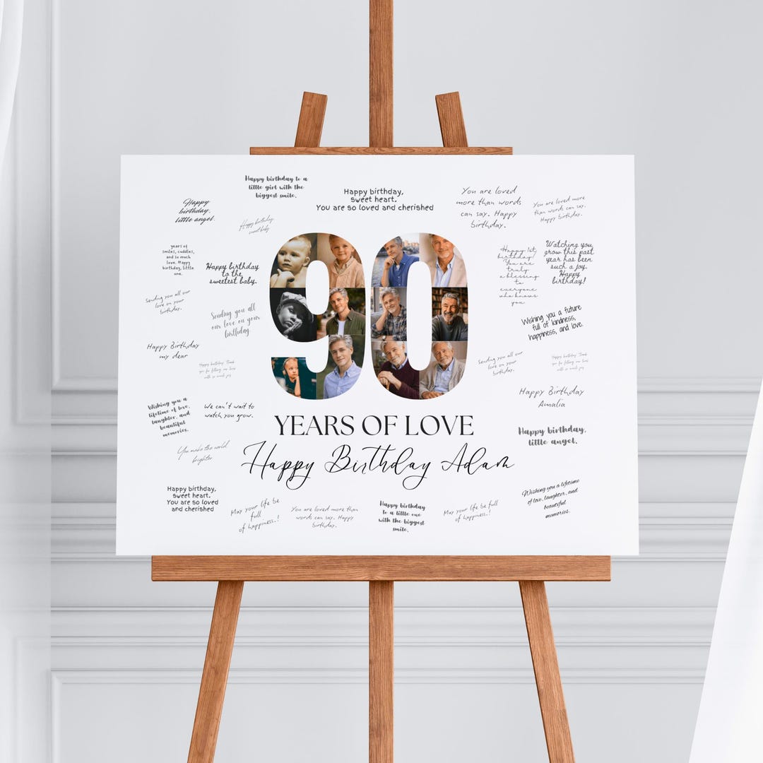 90th Birthday Signature Board Sign Template, Customizable Guest Book ...