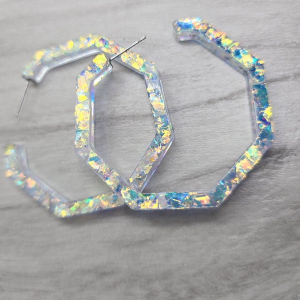 Iridescent Hoops. Resin Hoops. Statement Earrings. Iridescent Hoop Earrings. Resin Iridescent Earrings. Holographic Hoops. Resin Earrings.