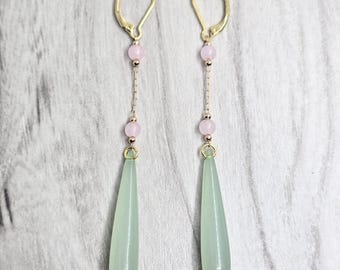 Orecchini A Goccia Giada E Foglia Bambù Placcati Oro 18K - Fatto A Mano Dream Shop - Foto 3