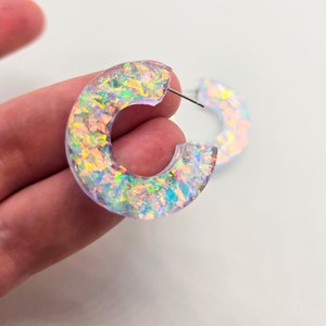 Iridescent Earrings. Iridescent Hoops. Resin Hoops. Iridescent Resin Earrings. Holographic Hoop Earrings. Iridescent Statement Earrings.