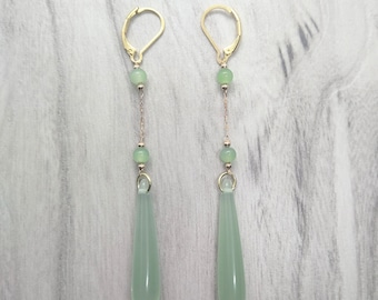 Jade Earrings. Jade Dangle Earrings. Dangle Earrings. Dangle Earrings. Handmade Earrings. Long Earrings. Gold Earrings.