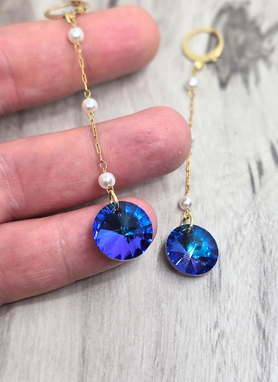 Blue iridescent earrings best sale