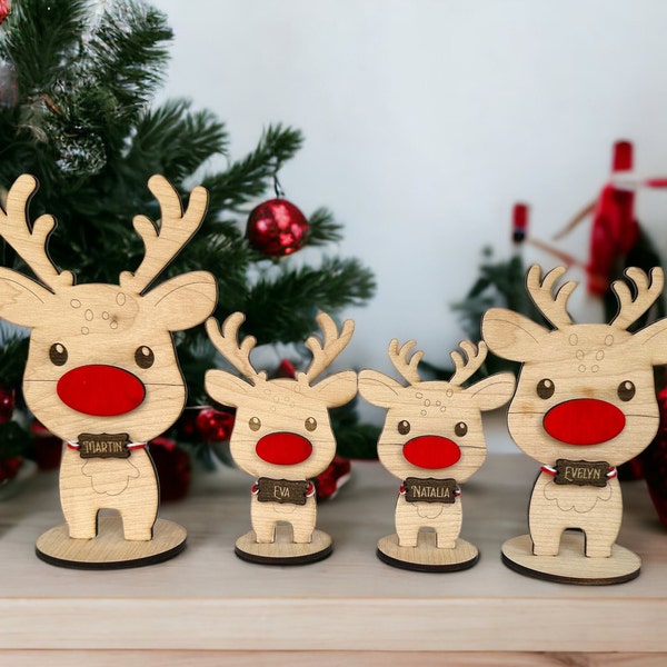 Personalized Reindeer Ornament, Personalized Rudolph Wooden Ornaments, Custom Family Gift, Freestanding Reindeer, Family Christmas Decor