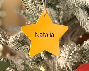 Leather Christmas Ornament Personalized – Star or Heart Custom Family Name Gift