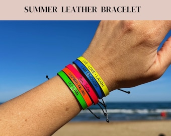 Pulseras de verano hechas de cuero neón Joyas playeras ajustables Unisex hechas a mano, alegra tu look de verano con este brazalete Fluo