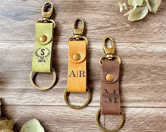 Porte-clés en cuir personnalisé avec mousqueton, porte-clés personnalisé pour lui, cadeaux d'anniversaire à monogramme