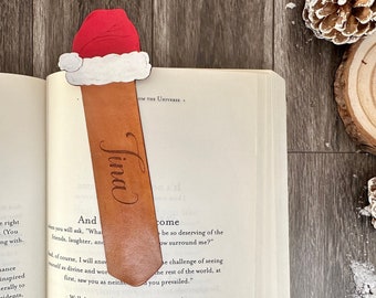 Marcador de cuero personalizado, Marcador de Navidad pintado a mano, Regalo de Navidad para lectores, Marcador estético, Cuero genuino personalizado